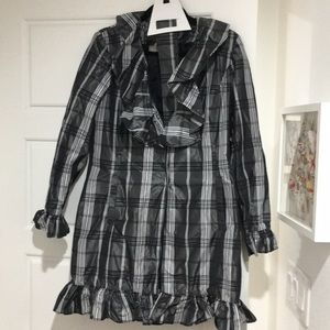 Plaid taffeta ruffle rain jacket with belt
